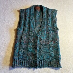 Hiatus Women Multicolor Acrylic Cable Knit‎ Button Sleeveless Vest Sweater S